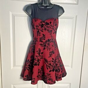 Trixxi Dress Womens 1 Red Black Floral Mesh Neck Whimsigoth Fairy Grunge Party